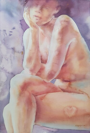 Painting titled "Heart" by Elena Sayapina, Original Artwork, Watercolor