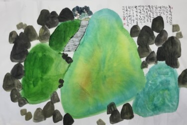 Malerei mit dem Titel "Islands in the sea" von Sungbum Cho, Original-Kunstwerk, Aquarell Auf Holzplatte montiert