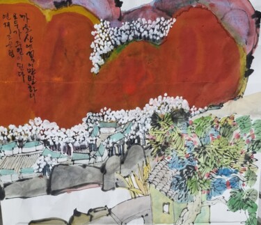绘画 标题为“Autumn mountain nea…” 由승범 조, 原创艺术品, 水彩 安装在木板上