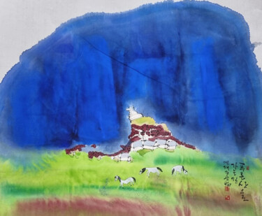 Malerei mit dem Titel "The way to Blue Mou…" von Sungbum Cho, Original-Kunstwerk, Aquarell Auf Holzplatte montiert