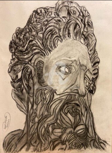 Drawing titled "Plato" by Saeed Bagsair, Original Artwork, Charcoal