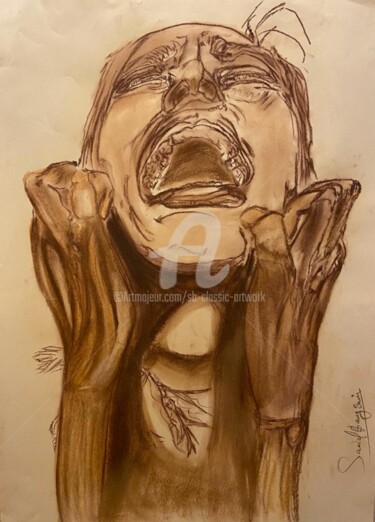 Drawing titled "Stress" by Saeed Bagsair, Original Artwork, Pastel