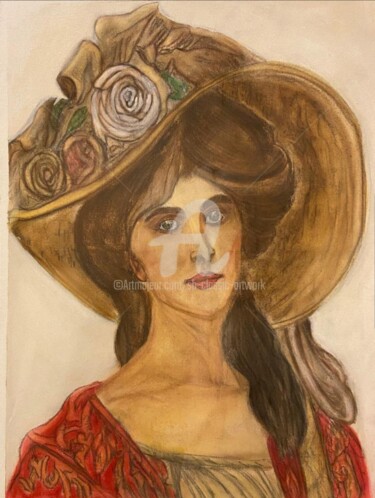 Drawing titled "Girl with a hat" by Saeed Bagsair, Original Artwork, Pastel