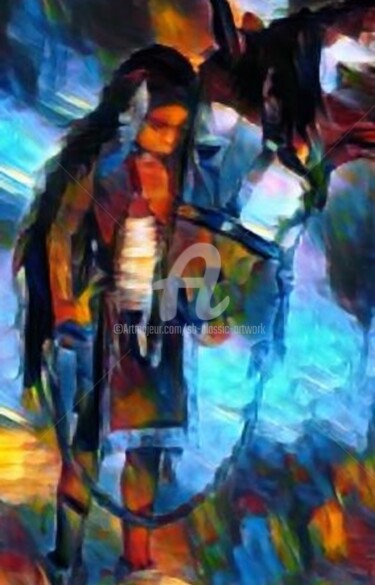 Arts numériques intitulée "Apache boy & his ho…" par Saeed Bagsair, Œuvre d'art originale, Peinture numérique