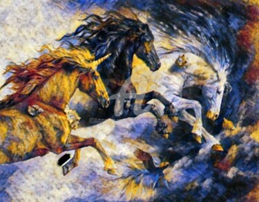 Digital Arts titled "Jumping Unicorn" by Saeed Bagsair, Original Artwork, Digital Painting