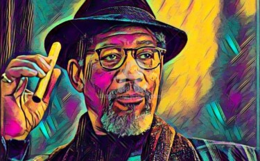 Digitale Kunst getiteld "Mr. Morgan Freeman" door Saeed Bagsair, Origineel Kunstwerk, Digitaal Schilderwerk