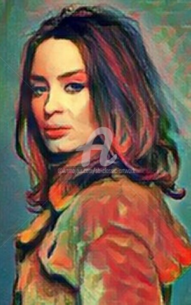 Digital Arts titled "Emily Blunt confide…" by Saeed Bagsair, Original Artwork, Digital Painting