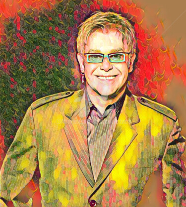 Digitale Kunst mit dem Titel "Elton John" von Saeed Bagsair, Original-Kunstwerk, Digitale Malerei