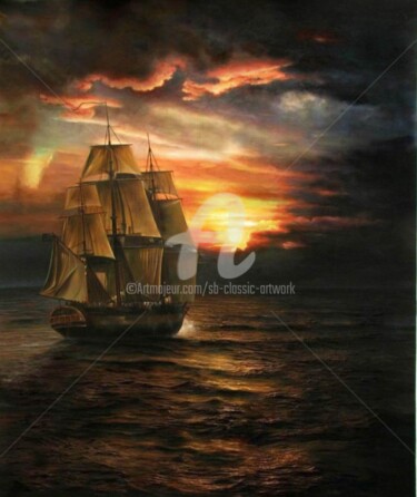 Painting titled "THE SHIP THE SEA TH…" by Saeed Bagsair, Original Artwork, Oil