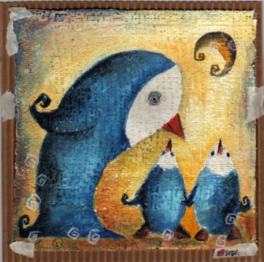 Peinture intitulée "famille pinguion" par Stef B, Œuvre d'art originale