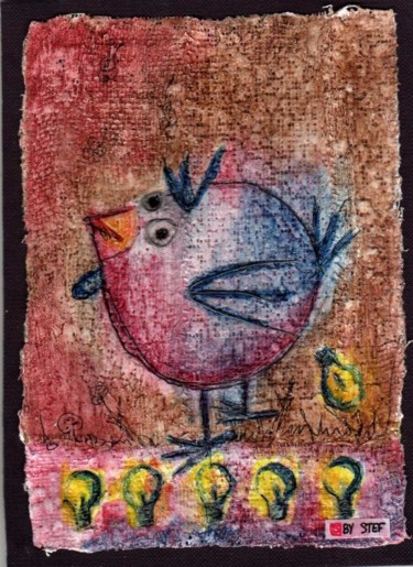 Peinture intitulée "poule eureka" par Stef B, Œuvre d'art originale
