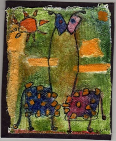 Peinture intitulée "couple de girafes" par Stef B, Œuvre d'art originale