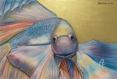 Painting titled "Un pesce." by Sbatina, Original Artwork, Acrylic Mounted on Wood Panel