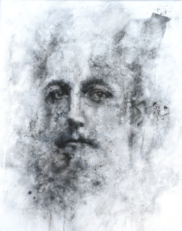 제목이 "Unknown Man"인 그림 Sbboursot로, 원작, 숯 나무 들것 프레임에 장착됨