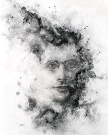 Drawing titled "Unknown Man II" by Sbboursot, Original Artwork, Charcoal Mounted on Wood Stretcher frame