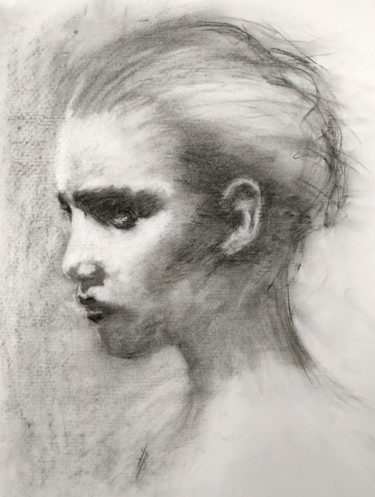 Drawing titled "Her" by Sbboursot, Original Artwork, Charcoal