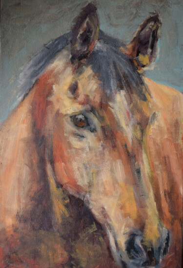 Painting titled "Horse (oil)" by Sbboursot, Original Artwork, Oil Mounted on Cardboard