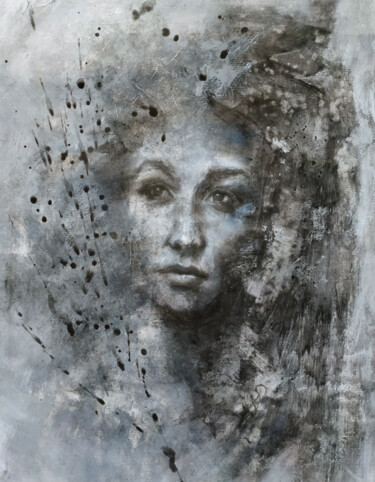 Dibujo titulada "Her IV (Blue)" por Sbboursot, Obra de arte original, Carbón
