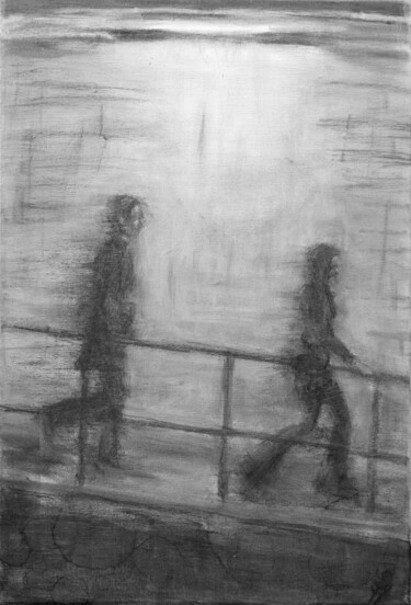 Drawing titled "The Meet 2" by Sbboursot, Original Artwork, Charcoal Mounted on Wood Stretcher frame