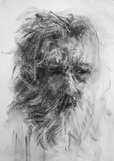 Dessin intitulée "Old Man & the Beard" par Sbboursot, Œuvre d'art originale, Fusain