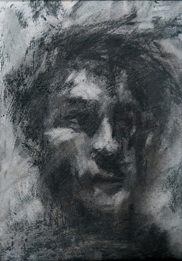 Drawing titled "Okay" by Sbboursot, Original Artwork, Charcoal Mounted on Cardboard