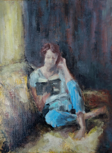 Painting titled "A Good Book" by Sbboursot, Original Artwork, Oil