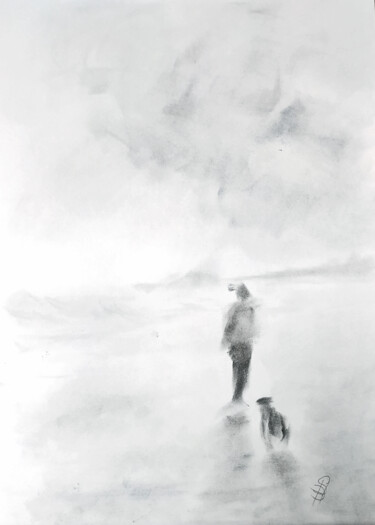 Tekening getiteld "Beach Walk sketch" door Sbboursot, Origineel Kunstwerk, Pastel