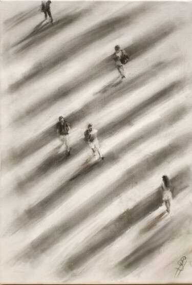 Drawing titled "The Meet 9" by Sbboursot, Original Artwork, Charcoal Mounted on Wood Stretcher frame