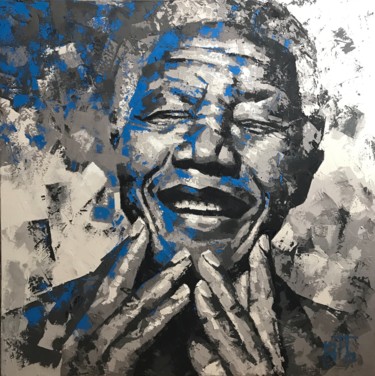 Painting titled "Mandela" by Sylvain Berthaume "Bth", Original Artwork, Concrete