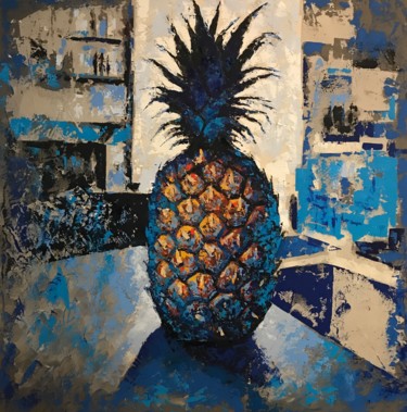 Peinture intitulée "blue pineapple Anan…" par Sylvain Berthaume "Bth", Œuvre d'art originale, Béton