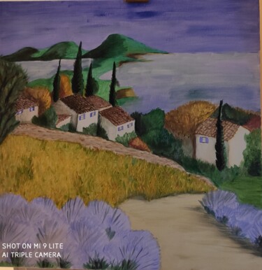 Painting titled "Campagne provençale" by Sblond, Original Artwork, Acrylic Mounted on Wood Stretcher frame