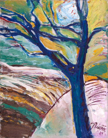 Painting titled "Синее дерево" by Olga Matveeva, Original Artwork, Oil