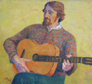 Картина под названием "Мужчина с гитарой" - Olga Matveeva, Подлинное произведение искусства, Масло