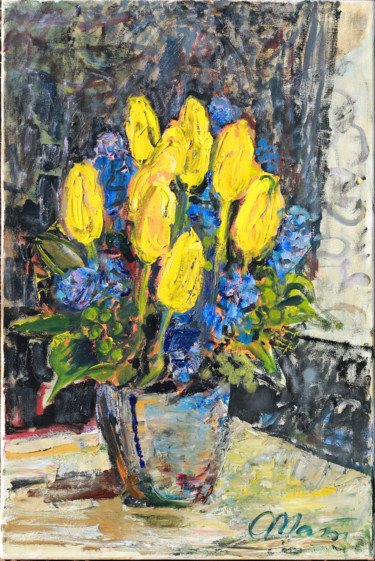 Картина под названием "Желтые тюльпаны" - Olga Matveeva, Подлинное произведение искусства, Масло