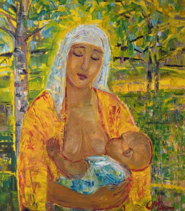Peinture intitulée "Мать и дитя" par Olga Matveeva, Œuvre d'art originale, Huile