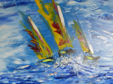 Painting titled "Course en Mer" by Scali'Arts, Original Artwork, Oil