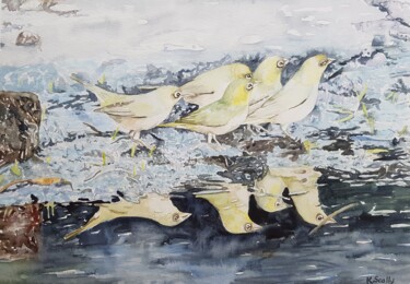 Painting titled "Silvereyes" by Scally Art, Original Artwork, Watercolor