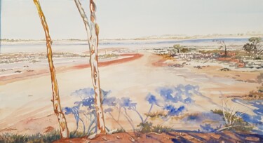 Painting titled "Shadows on the Salt" by Scally Art, Original Artwork, Watercolor