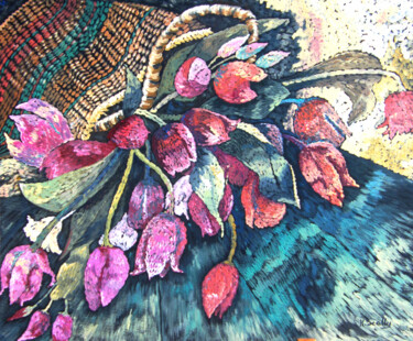 Ζωγραφική με τίτλο "Basket of Tulips" από Scally Art, Αυθεντικά έργα τέχνης, Ακρυλικό