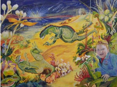 Peinture intitulée "Cameron's Dinosaur…" par Scally Art, Œuvre d'art originale, Huile