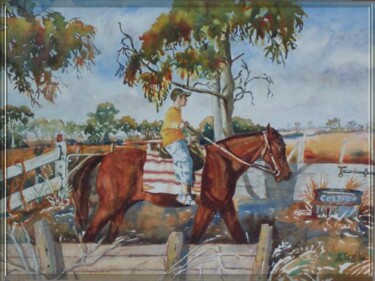 Painting titled "Henry on Horse" by Scally Art, Original Artwork, Oil