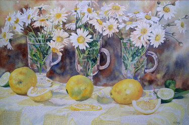 Pintura intitulada "Fresh as a Daisy" por Scally Art, Obras de arte originais, Aquarela