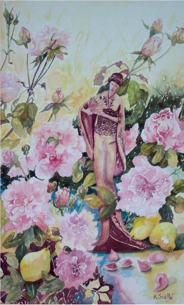 Peinture intitulée "China Rose - Female" par Scally Art, Œuvre d'art originale, Huile