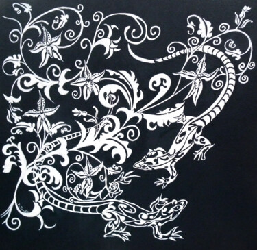 Painting titled "Patterns - Lizard w…" by Scally Art, Original Artwork, Gouache