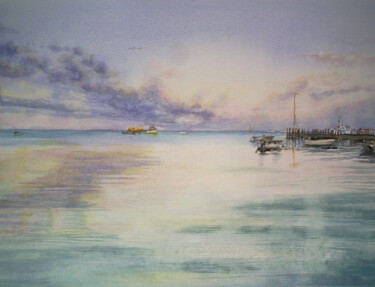 Painting titled "Leeman Jetty Wester…" by Scally Art, Original Artwork, Watercolor