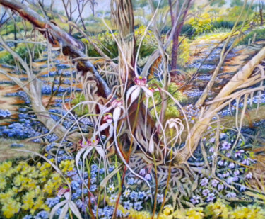 Painting titled "Spiders in the Bush" by Scally Art, Original Artwork, Pastel