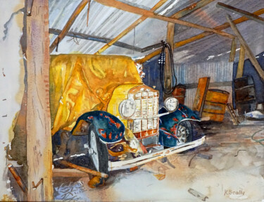 Painting titled "'Man shed'" by Scally Art, Original Artwork, Watercolor