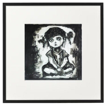 Drawing titled "Sad Little Girl sit…" by Scalp, Original Artwork, Charcoal