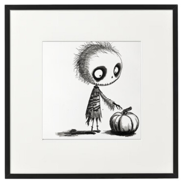 Tekening getiteld "Boy & Pumpkin" door Scalp, Origineel Kunstwerk, Houtskool