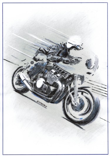 Drawing titled "Yamaha speed" by Schascia, Original Artwork, Ballpoint pen